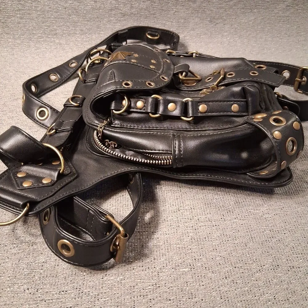 Steampunk Waist Bag Faux-leather Motorcycle Shoulder Bag Satchels Leg Hip Pack